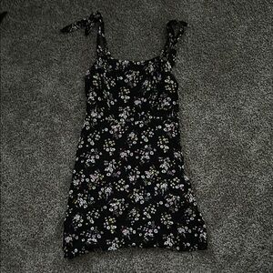 Floral Black Dress with Tie Straps